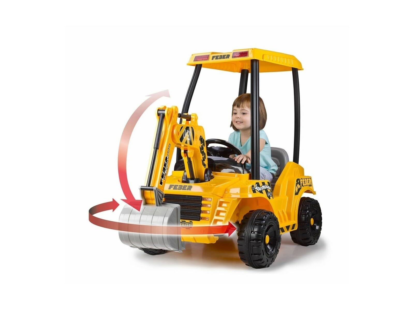 FEBER Super Digger, 12 V bateria koparka z ładowarką, realistyczne szczegóły, 3 dźwignie zmieniają kierunek łopaty, dzieci 3 lata+, obsługiwana waga 30 kg, słynna (FEB17000)