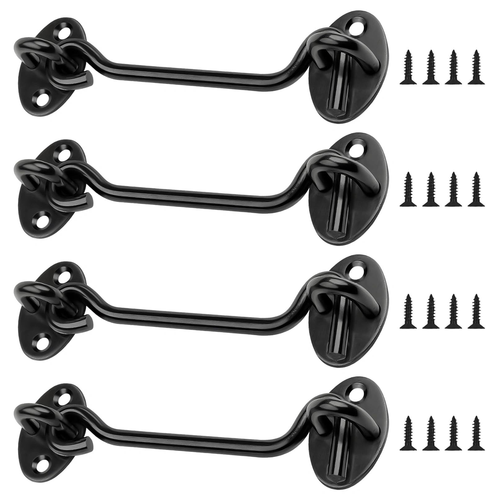 AMONENZ Pack of 4 100 mm Storm Hooks with Eyelet, Black Stainless Steel Door Storm Hook