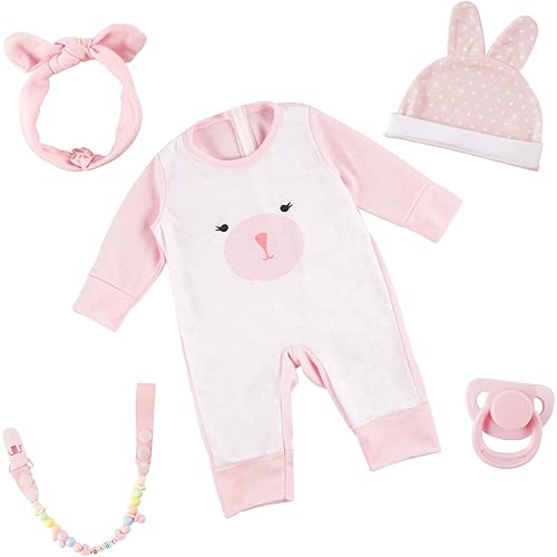 BABESIDE 2 PCS Reborn Baby Doll Clothes with Hat for 17-22 Inch Dolls, Bunny Baby Dolls Outfit Accessories Set BabyClothing,Girls