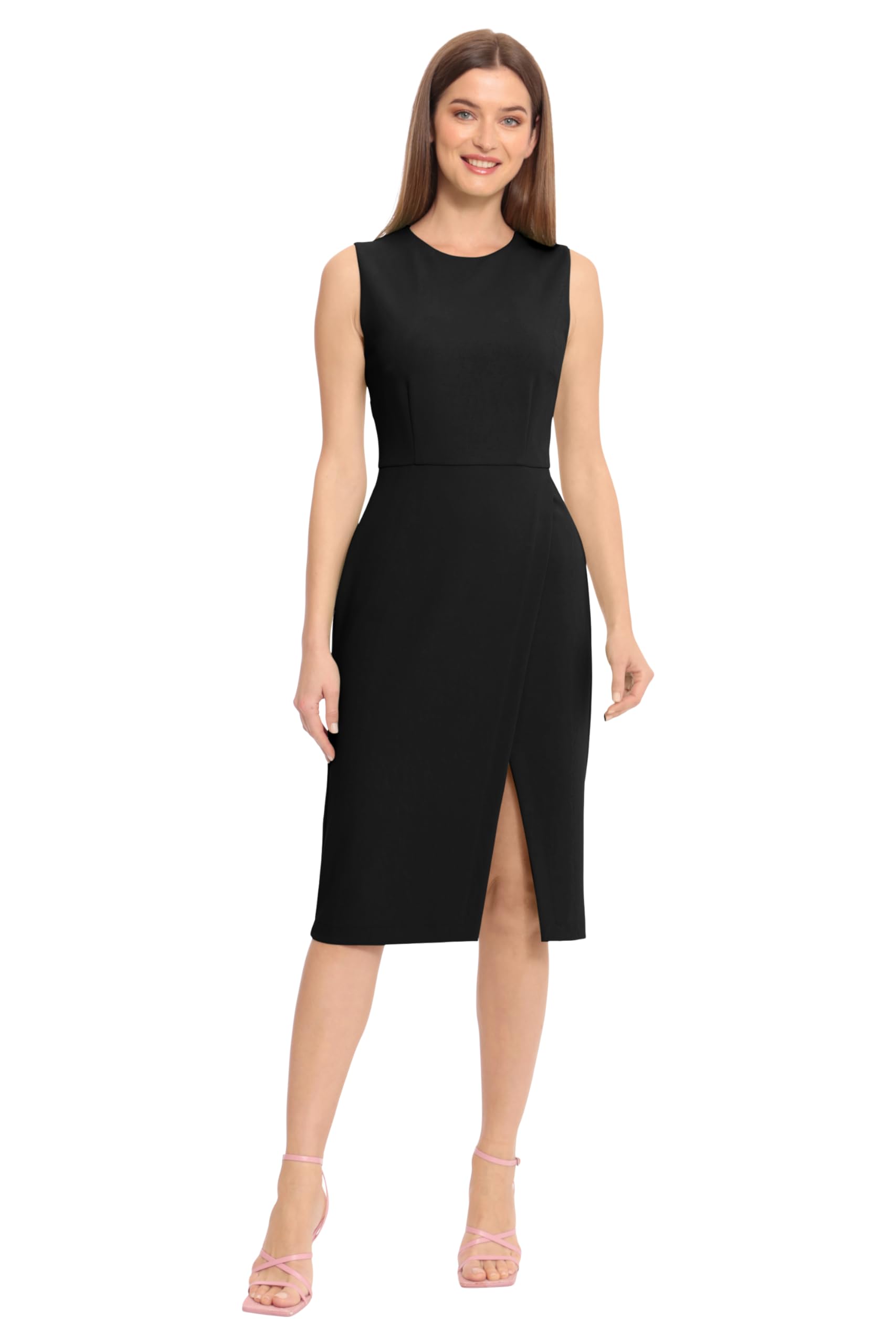 Maggy London Womens Dresses Sleeveless Sheath Wrap Knee Length Dress Wear to Work Office Wear