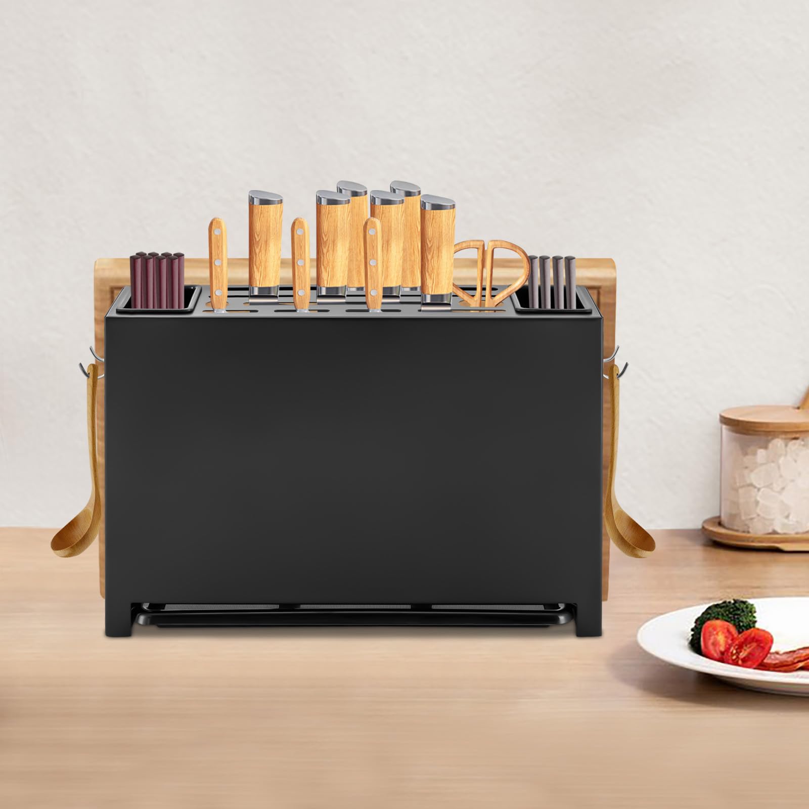 Bloque de cuchillos de acero al carbono negro, bloque para cuchillos sin cuchillo, soporte universal con soporte para utensilios, para cuchillos y tablas de cortar, almacenamiento en la cocina, varias