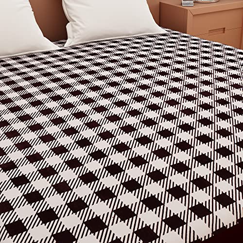Image of DREAM CARE Waterproof Fitted Terry Cloth Printed Mattress Protector for Single Bed with Elastic Strap - 72 inchx42 inch, Dark Coffee