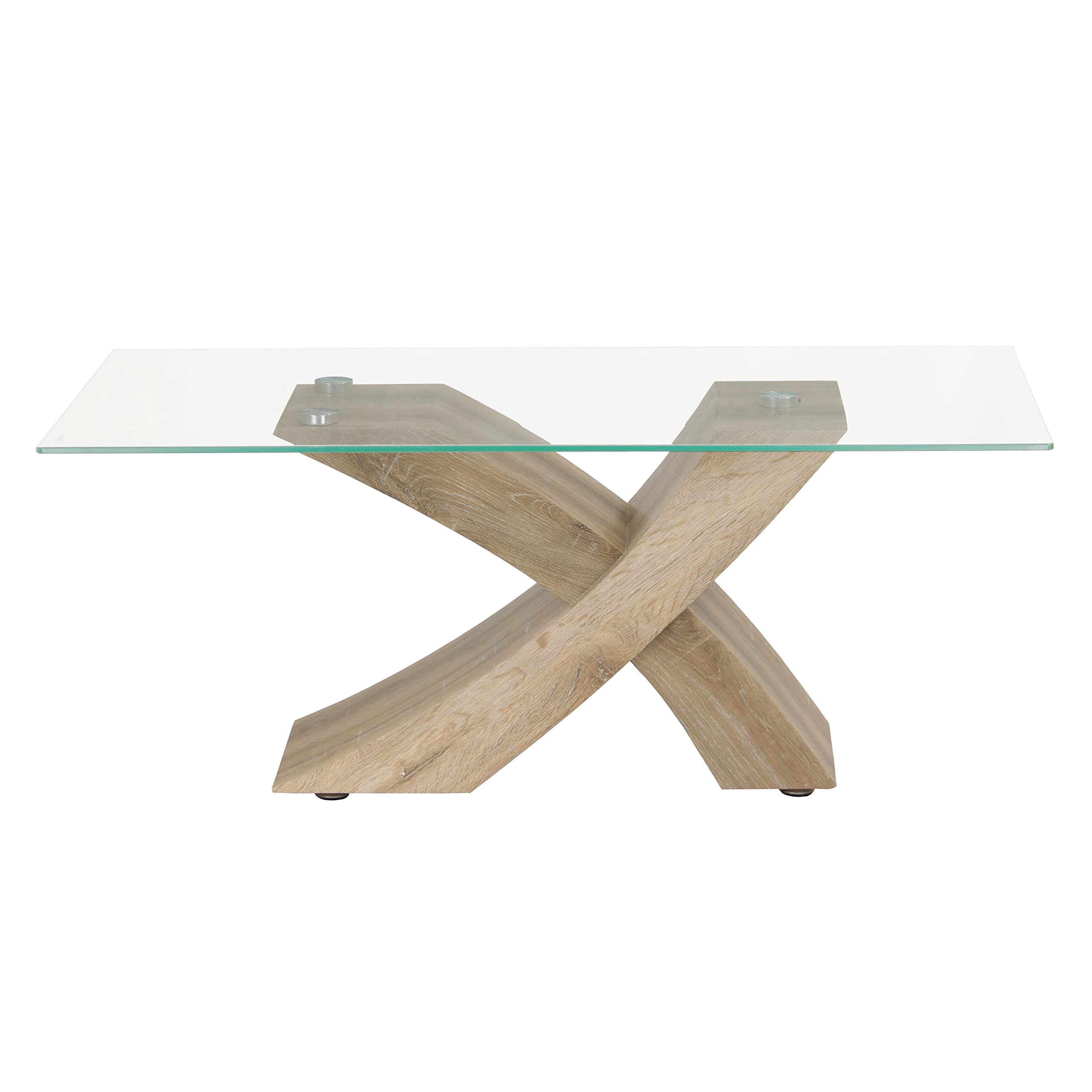 Totò Piccinni Tavolino da Salotto FOX piano in vetro temperato design Moderno (Rovere Sbiancato Rettangolare)
