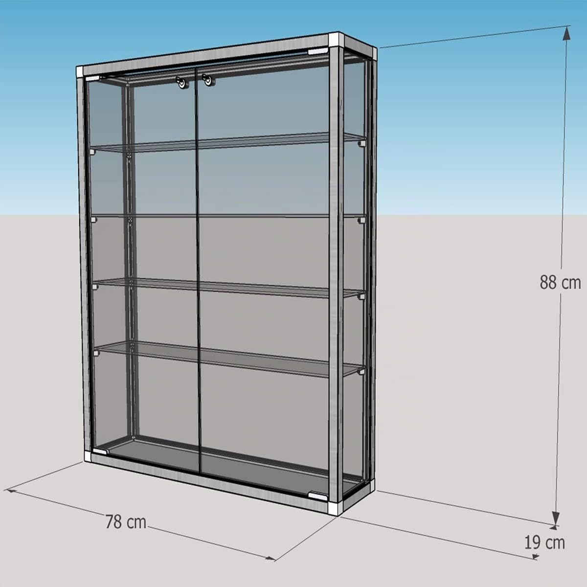 MHN Wandvitrine T 19 x B 78 x H 88 cm - Sammler Hängevitrine abschließbar - große Glas-Vitrine Wand hängend CPR - ohne Beleuchtung