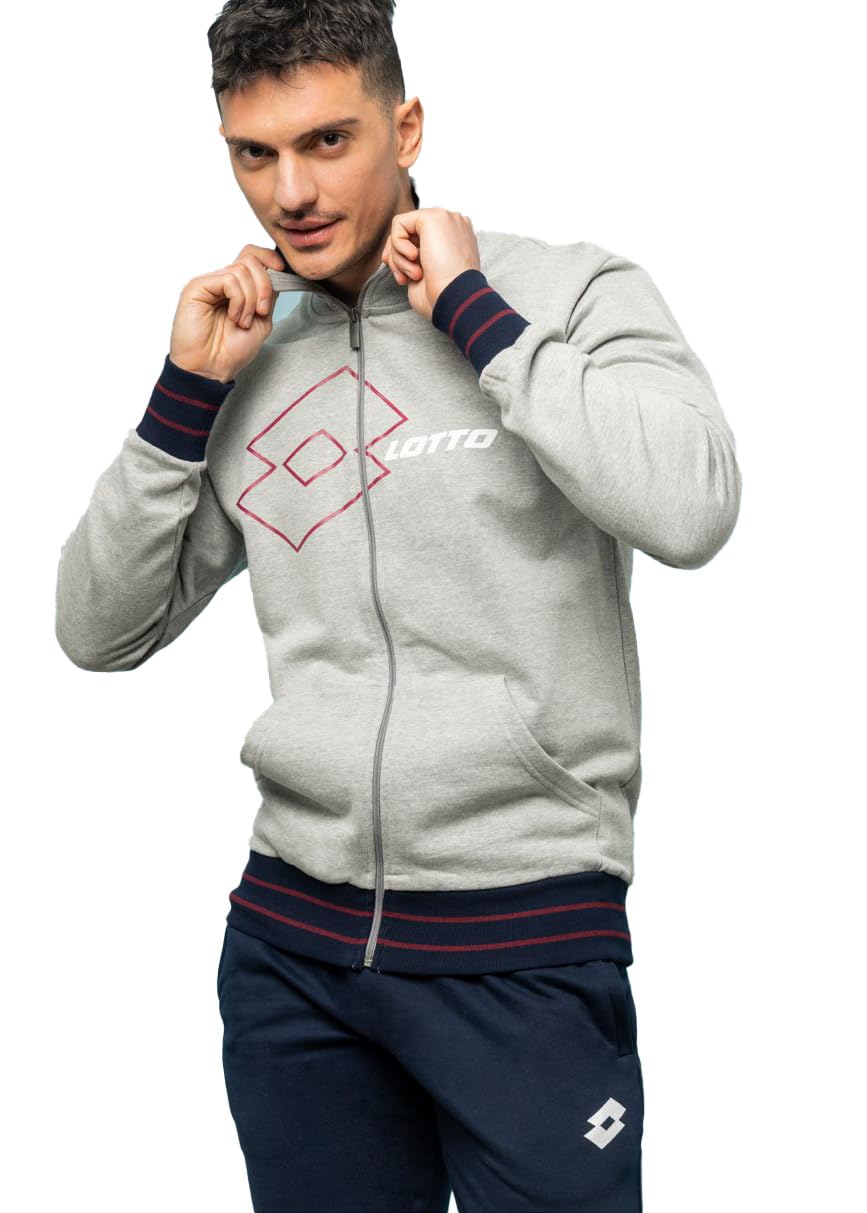 Lotto Tuta FELPATA Uomo + Calze Tennis Omaggio - Tuta Sportiva Autunno Inverno con ZIP Intera Cotone Felpato (IT, Testo, XXL, Regular, Regular, GRIGIO 2015)