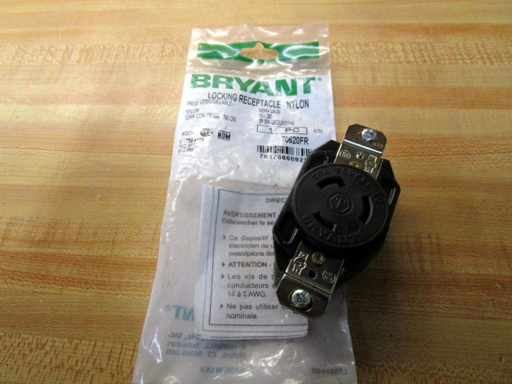 20A Locking Receptacle 2P 3W 250VAC L6-20R BK