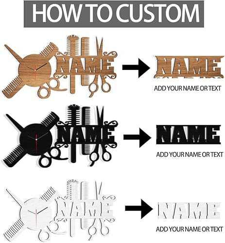 Miniatura 6 de Reloj de pared personalizado para peluquería con nombre personalizado, reloj de pared de madera para salón de diversión, peluquería, reloj de pared
