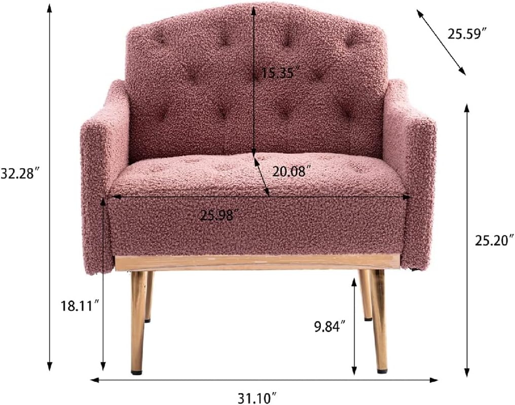 Chair Comfy Armchair Upholstered Single Sofa with Backrest Solid Tapered Metal Legs for Living Room Bedroom Office