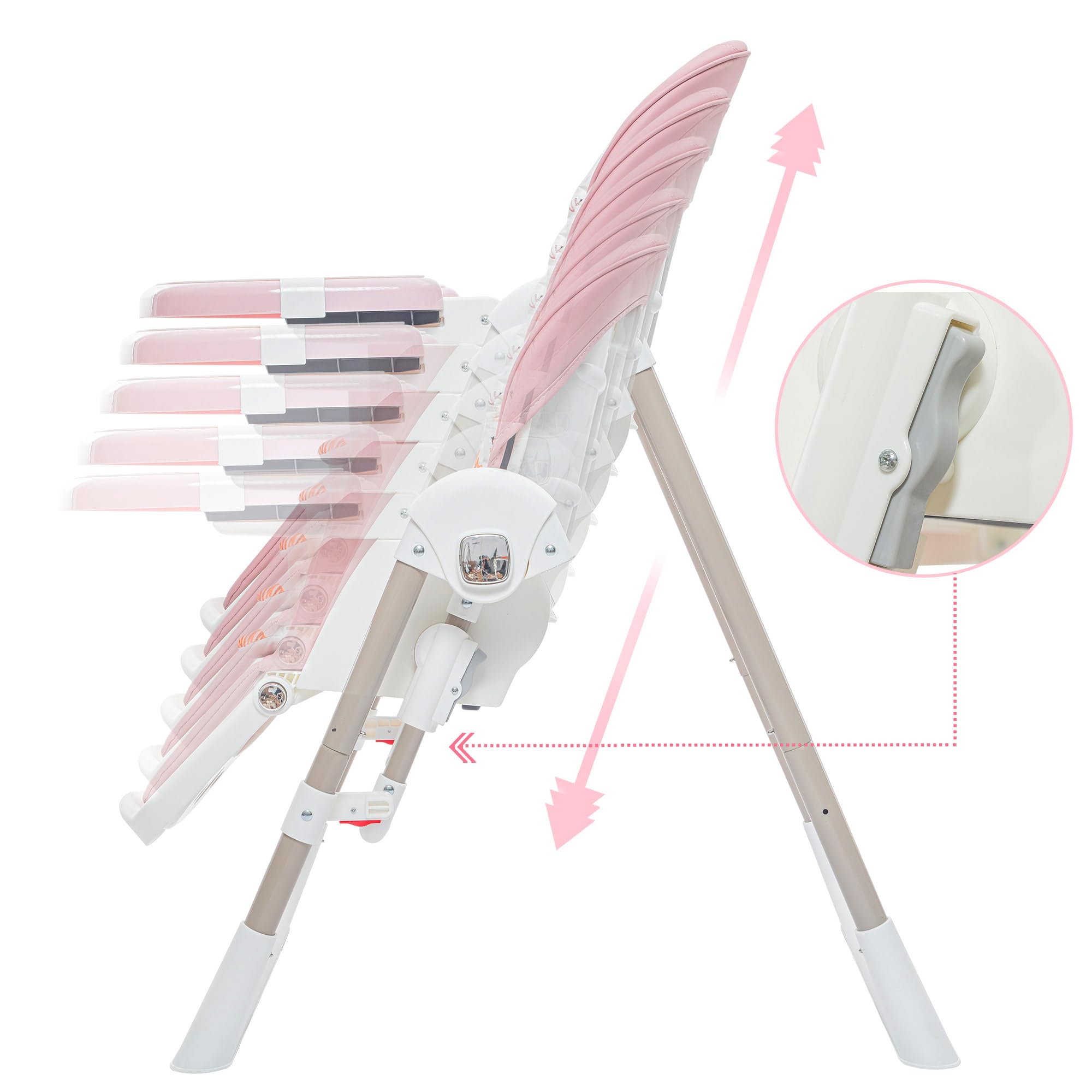 Baby Vivo Chaise Haute pour Enfants 3in1 Transat Réglable avec Repose-Pieds - Chaise Haute Bébé Combinée Chaise Balançoire Dossier Réglable Plateau Amovible - Lulu en Rose