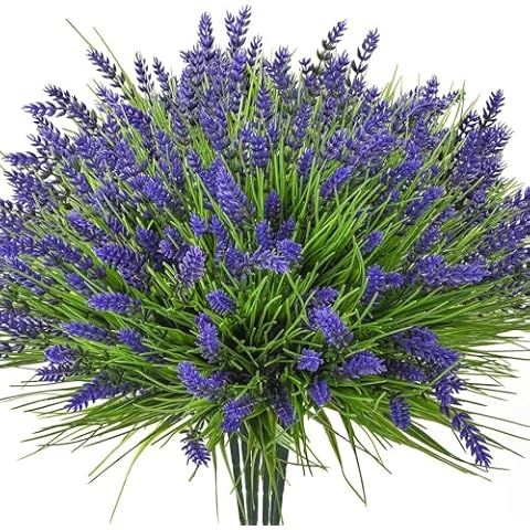 maxkes Artificial Plants Outdoor, 24PCS Lavender Artificial Flowers, UV Resistant Fake Flowers, Faux Flowers for Outdoor Planters for Home Garden Outside Porch Decor Cover