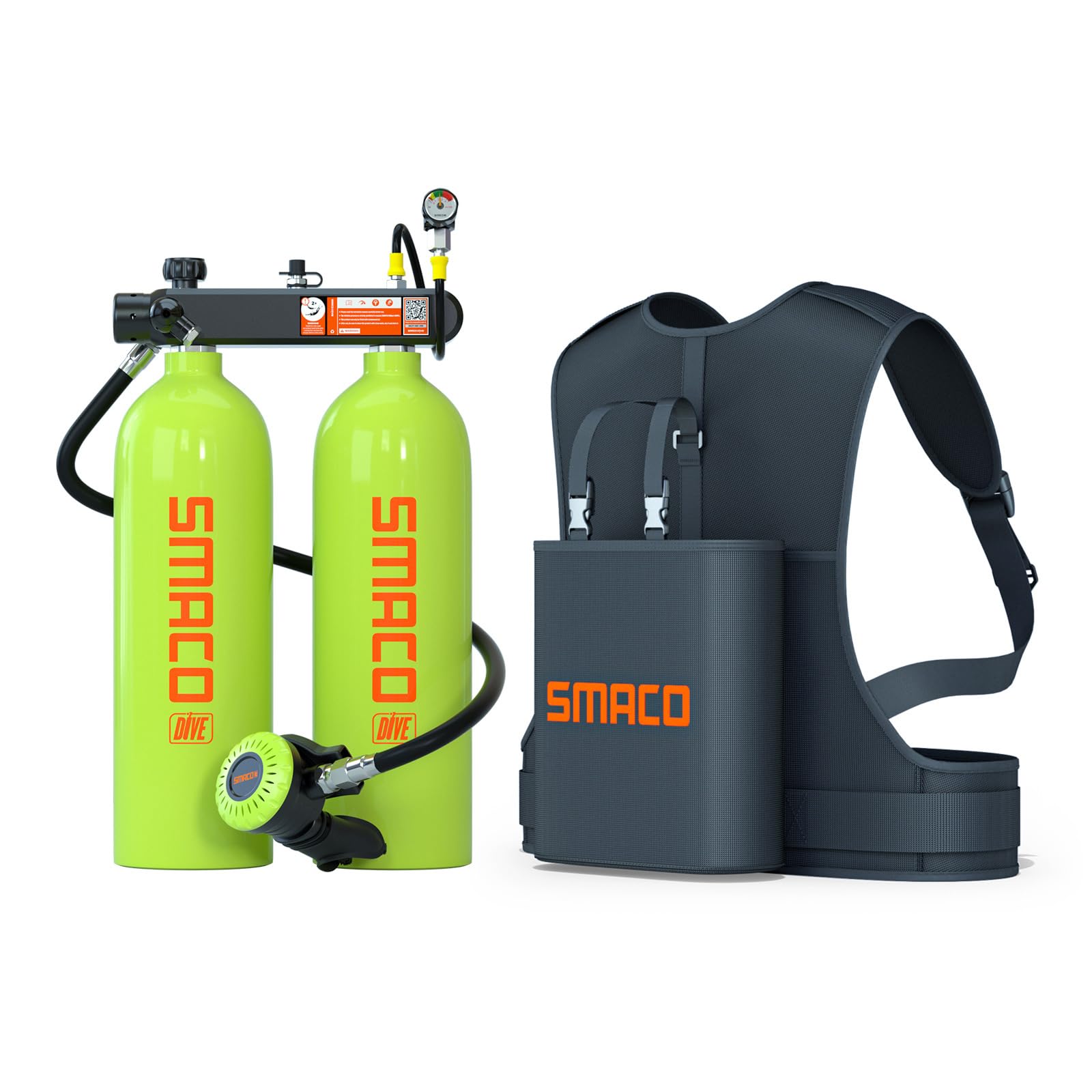 SMACOMini Scuba Diving Tank 2L Double Scuba Tank Reusable Small Pony Bottle with 30-45 Mins Portable Twin 2L Diving Air Tank Kit Diving Oxygen Cylinder for Underwater Exploration Rescue S700 Max
