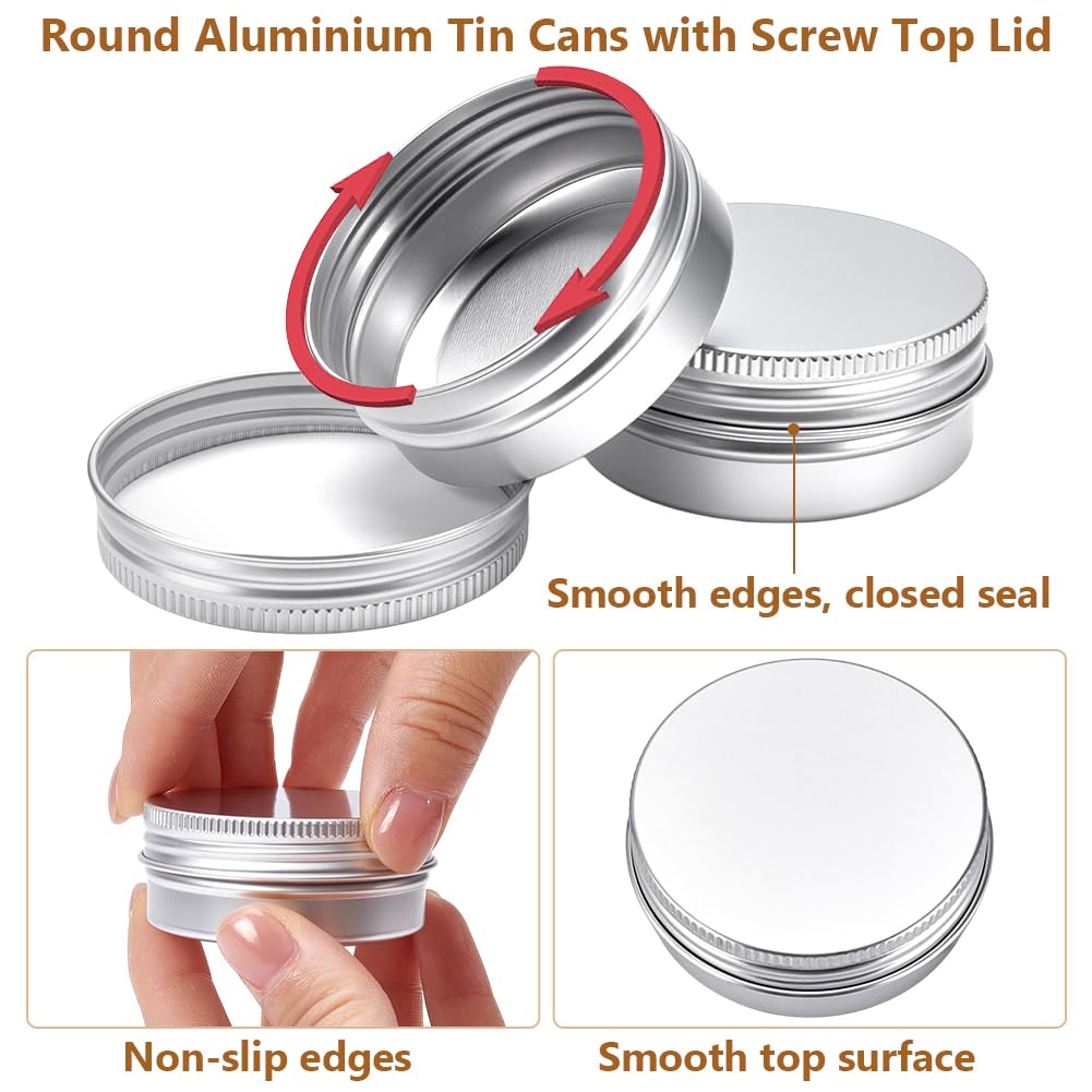 99 boîte de Conserve Ronde Contenants en Aluminium de 30 ML avec Couvercle à Vis Petites Boîtes avec 5 étiquettes en Papier Contenants Cosmétiques de Voyage pour Baumes (Argenté)