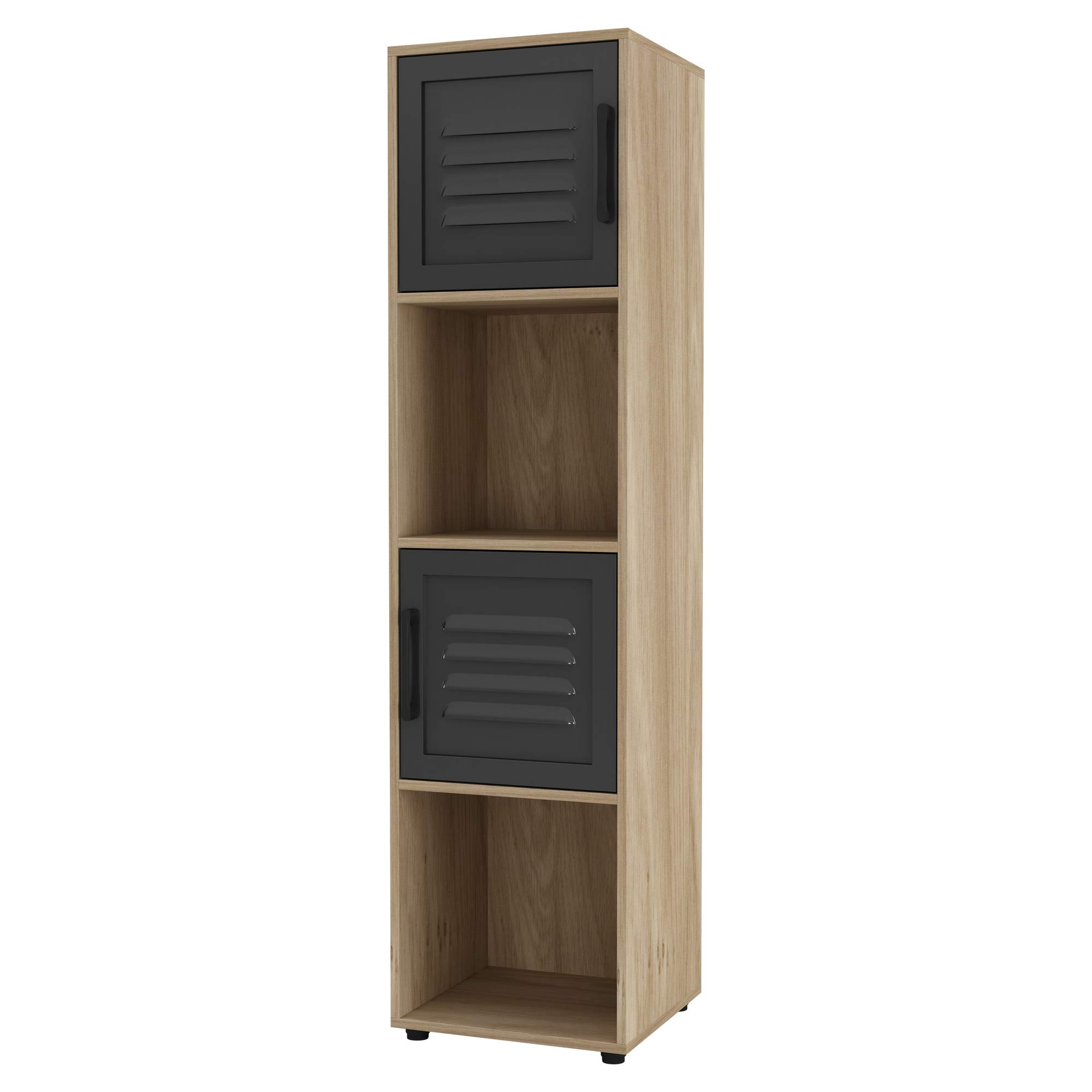 Urbnliving Black Door Oak Cube Bookcase With Wooden Door Metal Handle Display Shelf Storage Shelving Cupboard… (, 4 Cube)