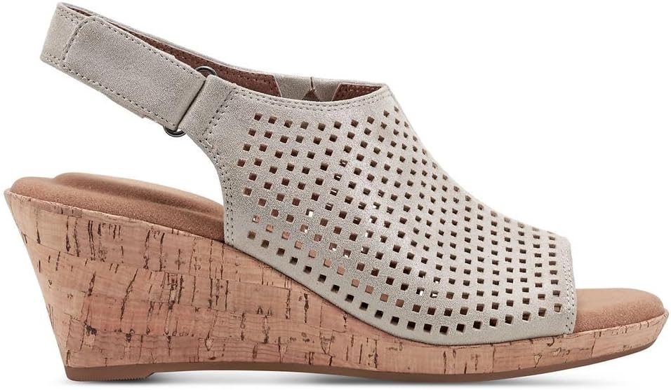 Rockport Women's Briah Perf Sling Wedge Sandal 8 Metallic Khaki Leather