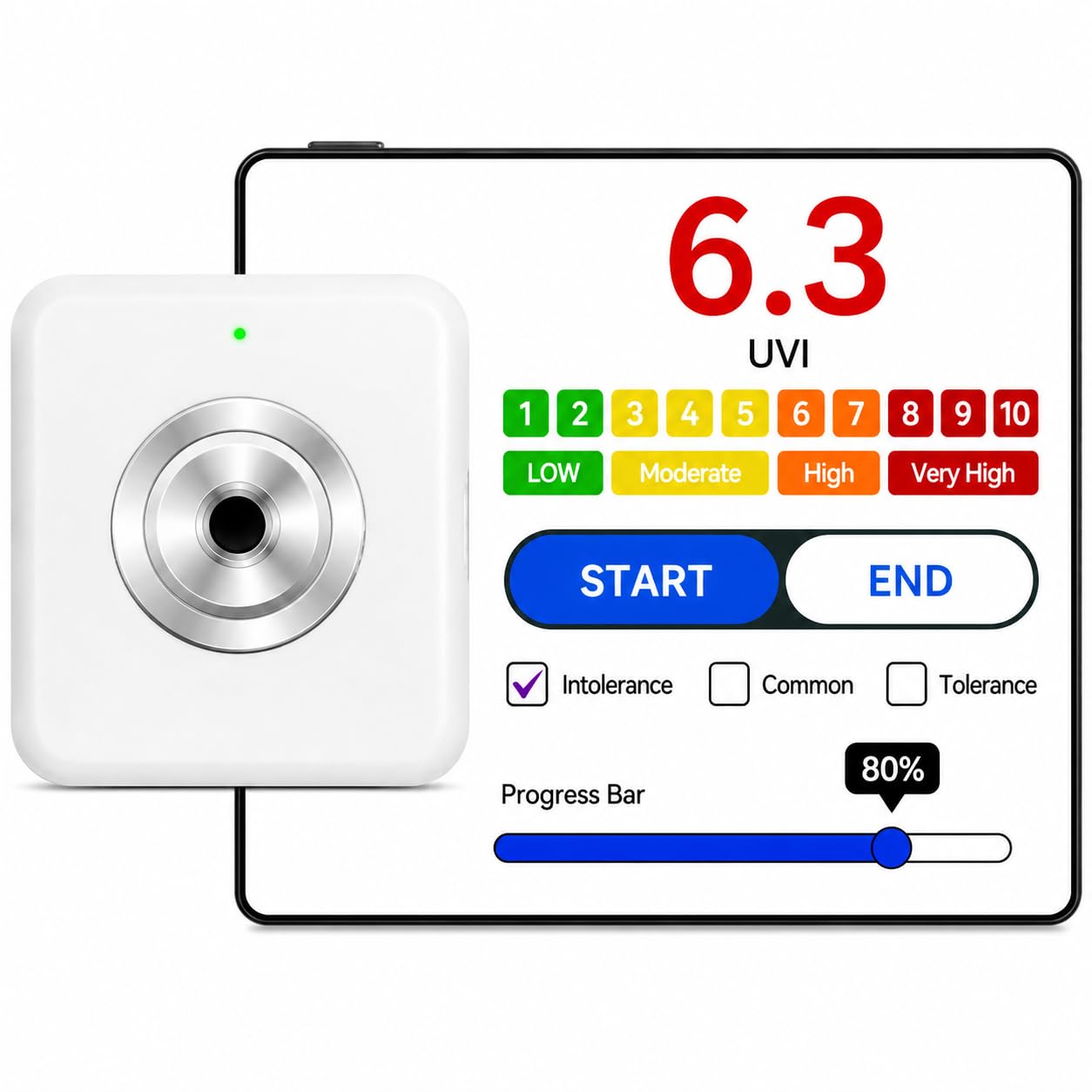 UV-Index-Messer mit Dosisalarm 0-22 UVI, akustischer Warnung, Bluetooth-App, UV-Exposition