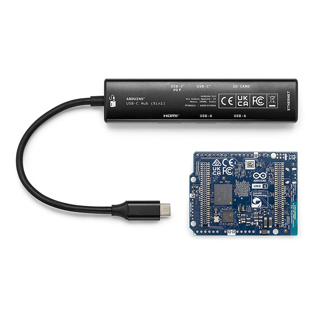 Kit Arduino UNO Q 4GB AI Board + Hub USB-C 8-in-1 con HDMI, Ethernet, porte USB, SBC Linux