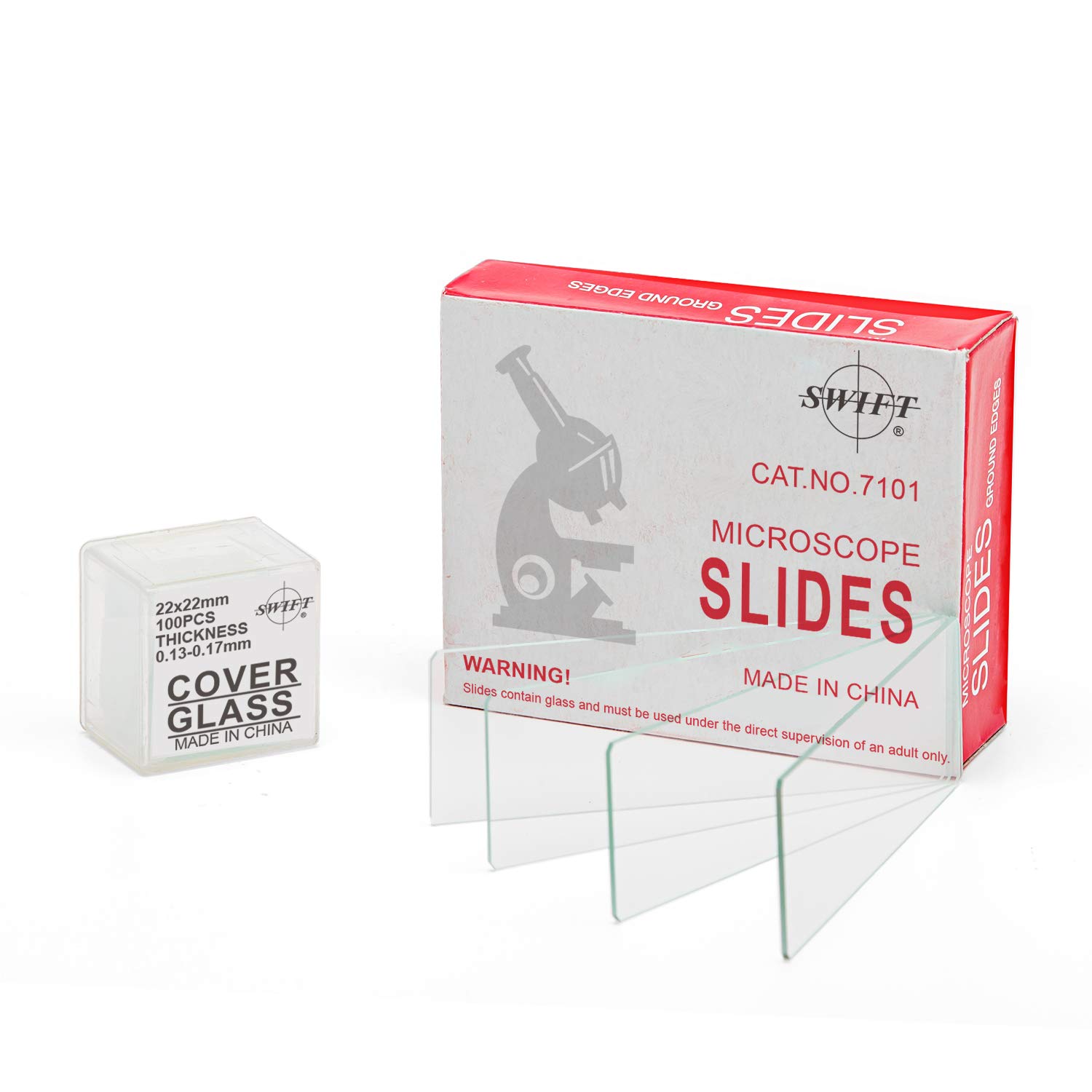 swiftBS50 50pcs Microscope Slides Kit Set with 50 Pre-Cleaned Blank Slides and 100 Glass Coverslips for Monocular Binocular Trinocular Microscopes