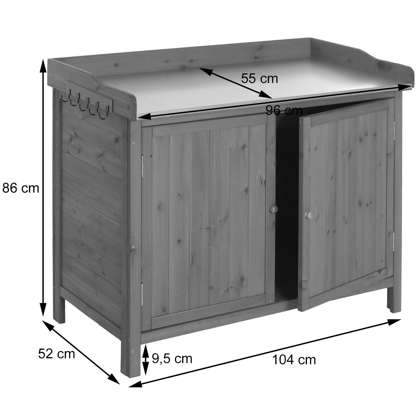 Mendler Armario de jardín con encimera HWC-L69, mesa para plantas, madera de abeto exterior, certificado FSC®, 86 x 104 x 52 cm, color marrón