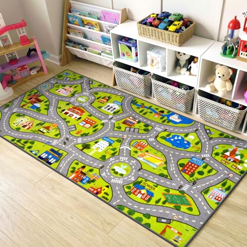 Image of STARUIA Washable Kids Carpet Play Mat Rug for Boys Play Room, Baby Fun Learning Car Rug for Kids Toy Cars, Non-Slip City Road Rugs for Kids Room Bedroom Classroom, 79"x39"