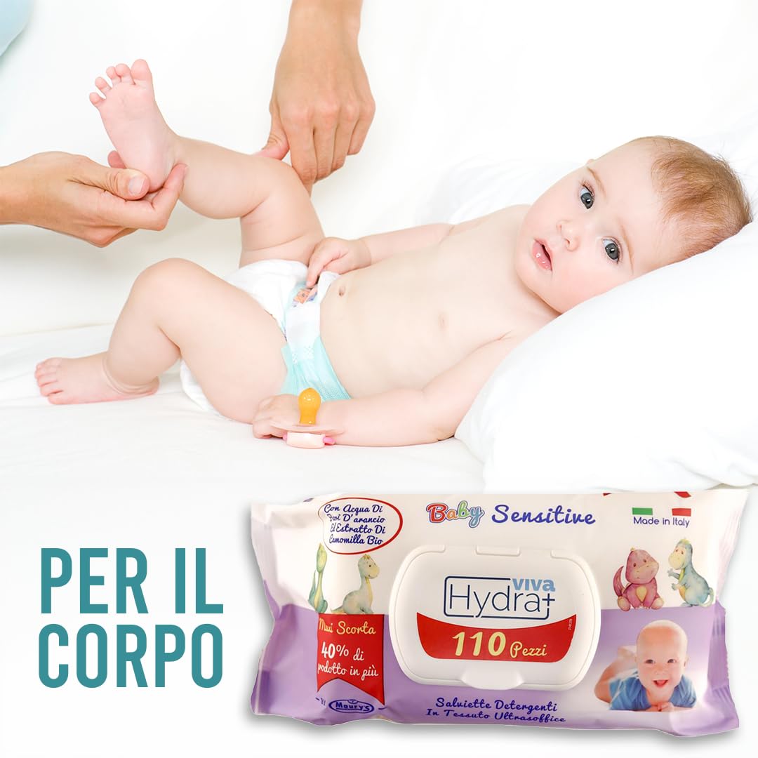 Maury's Salviette per Neonati Idratanti e Detergenti - Umidificate a Base di Acqua per Pelli Sensibili e Delicate con pH Neutro - Corpo Viso e Cambio Pannolino (SENSITIVE - 2460 Pz (24 Confezioni))