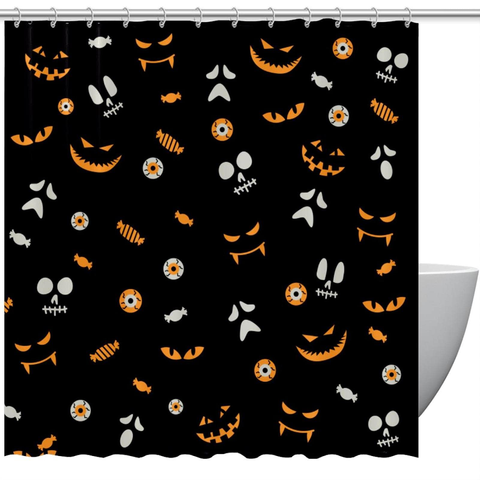 Rideau de douche Halloween motif grimace imprimé haute définition avec crochets