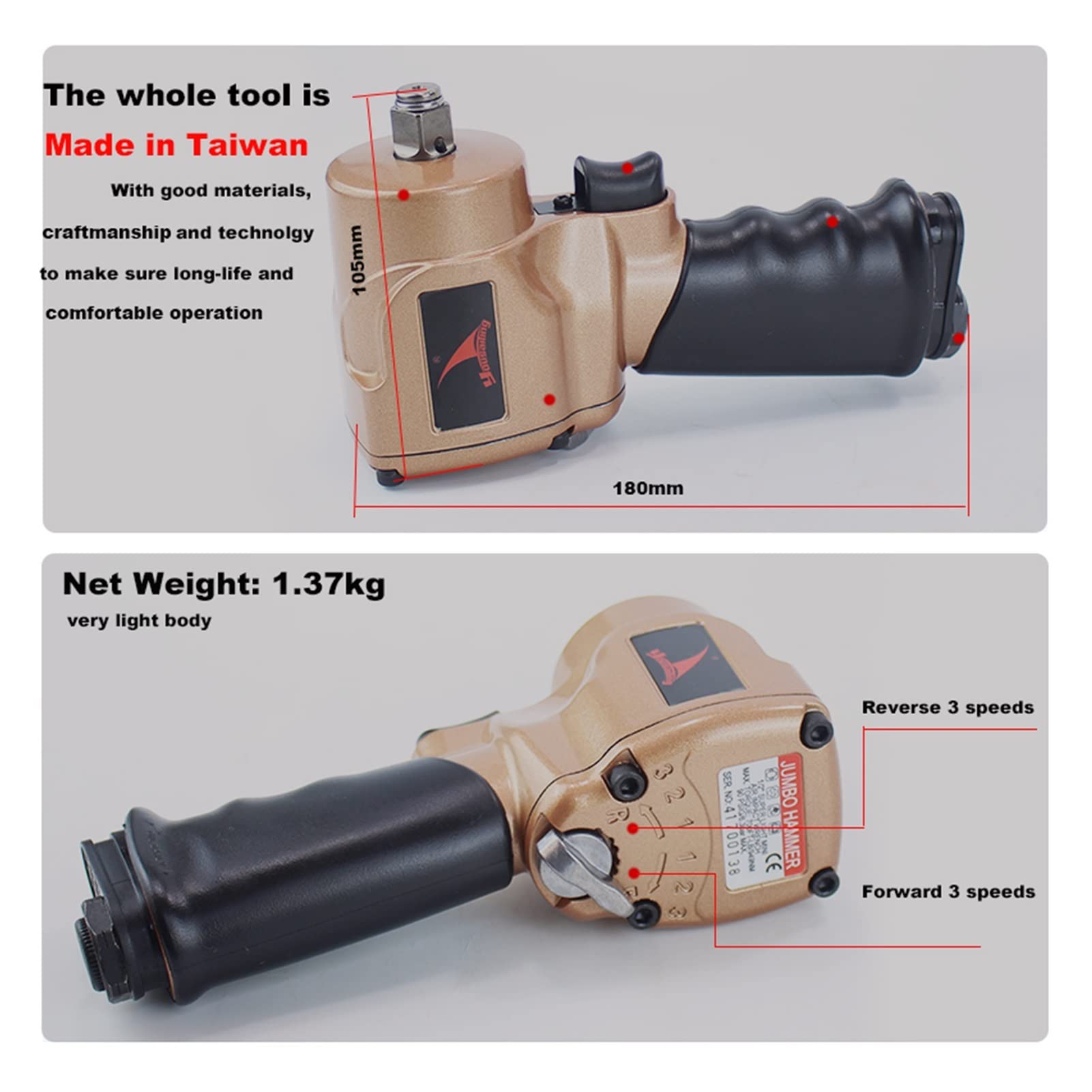 Set di scalpelli per martello pneumatico 1/2 Mini Pneumatic Impact Wrench Car Repairing Wrench Tools Auto Spanner 10000 R.p.m. Leggero, compatto