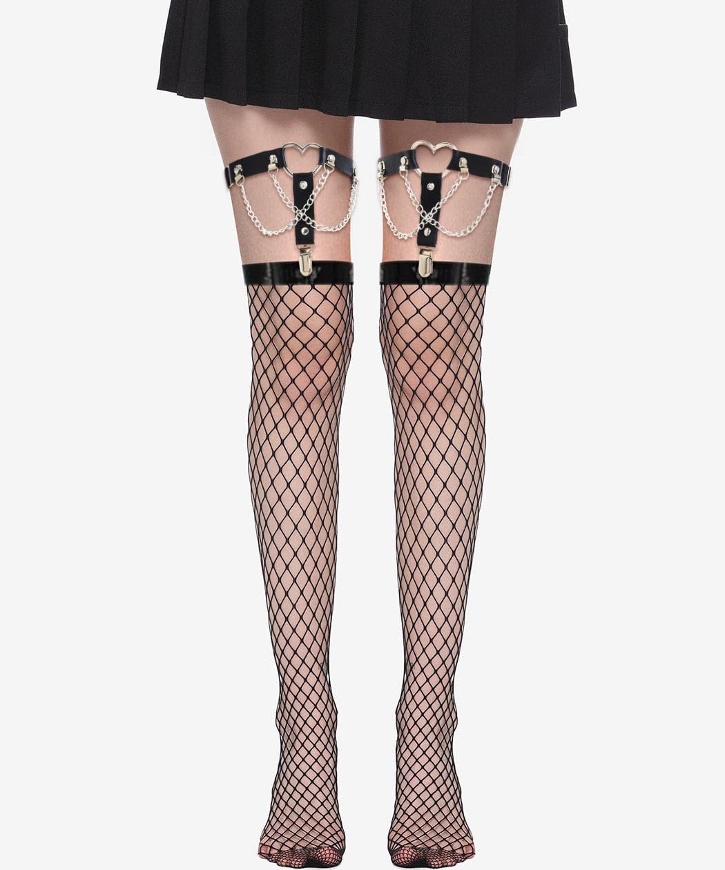 Thigh High Garter Belt Adjustable Rock Heart Gothic Leg Suspender Belts Rave Party Thigh Lingerie for Women(2 PCs)