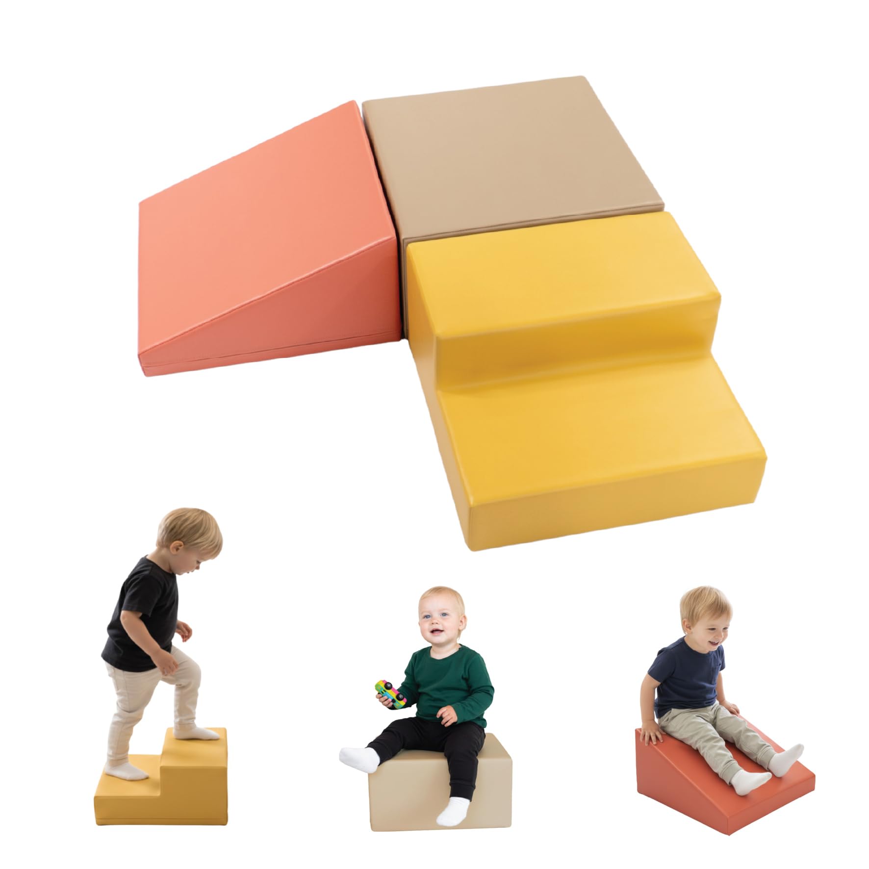 IGLU Soft Play Set of 3 Foam Blocks for Baby Climbing and Crawling Helper Activity Shape Toy (Pastel Autumn)