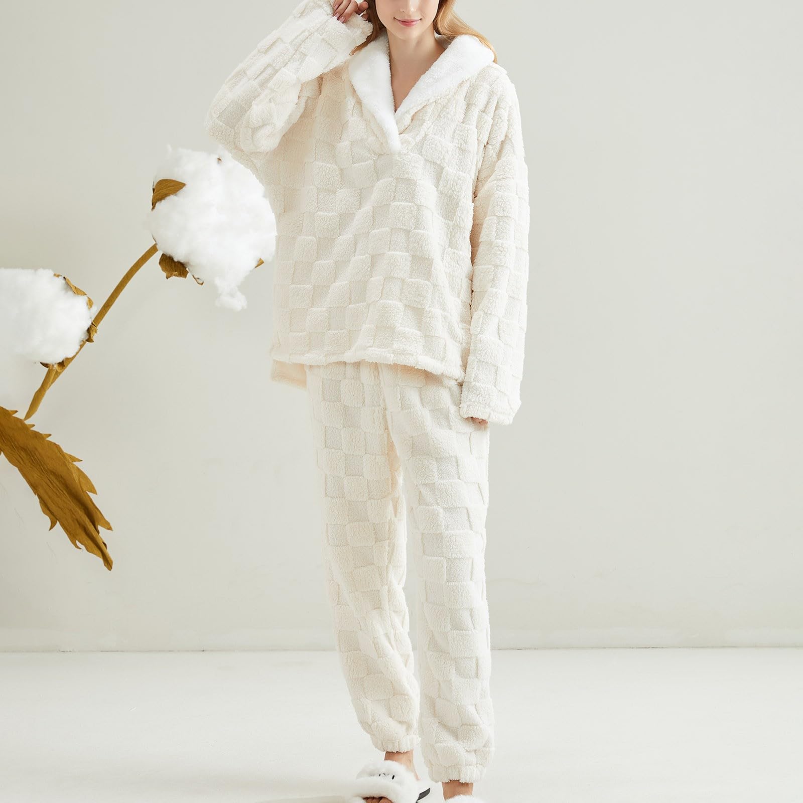 Pijama largo para mujer, mullido, mullido, pantalones de pijama, conjunto de ropa de dormir, con botones, cuello de camisa, traje de ocio, ropa de noche, ropa de noche, camiseta ligera de