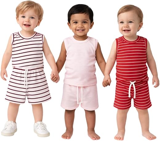 Kids Cotton Shorts and Matching Tshirt | Coord set with Checkered Print | Summer Sleeveless Clothing Set | Baby Boy & Girl...