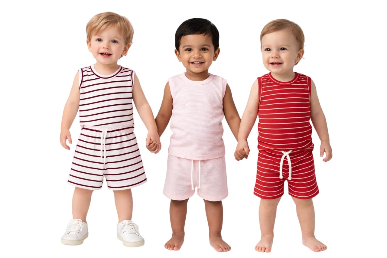 Kids Cotton Shorts and Matching Tshirt | Coord set with Checkered Print | Summer Sleeveless Clothing Set | Baby Boy & Girl... - Review, Price and Buying Guide