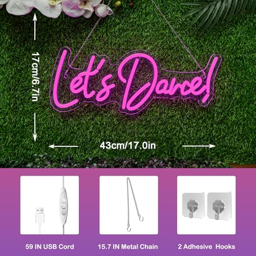 Image of Wanxing Let's Danced Neon Signs Let's Dance Neon Light Up Sign Pink Led Word Light Sign Neon Sign Wedding for Dancing Party,Bar Accessories,Valentines' Day,Birthday Party