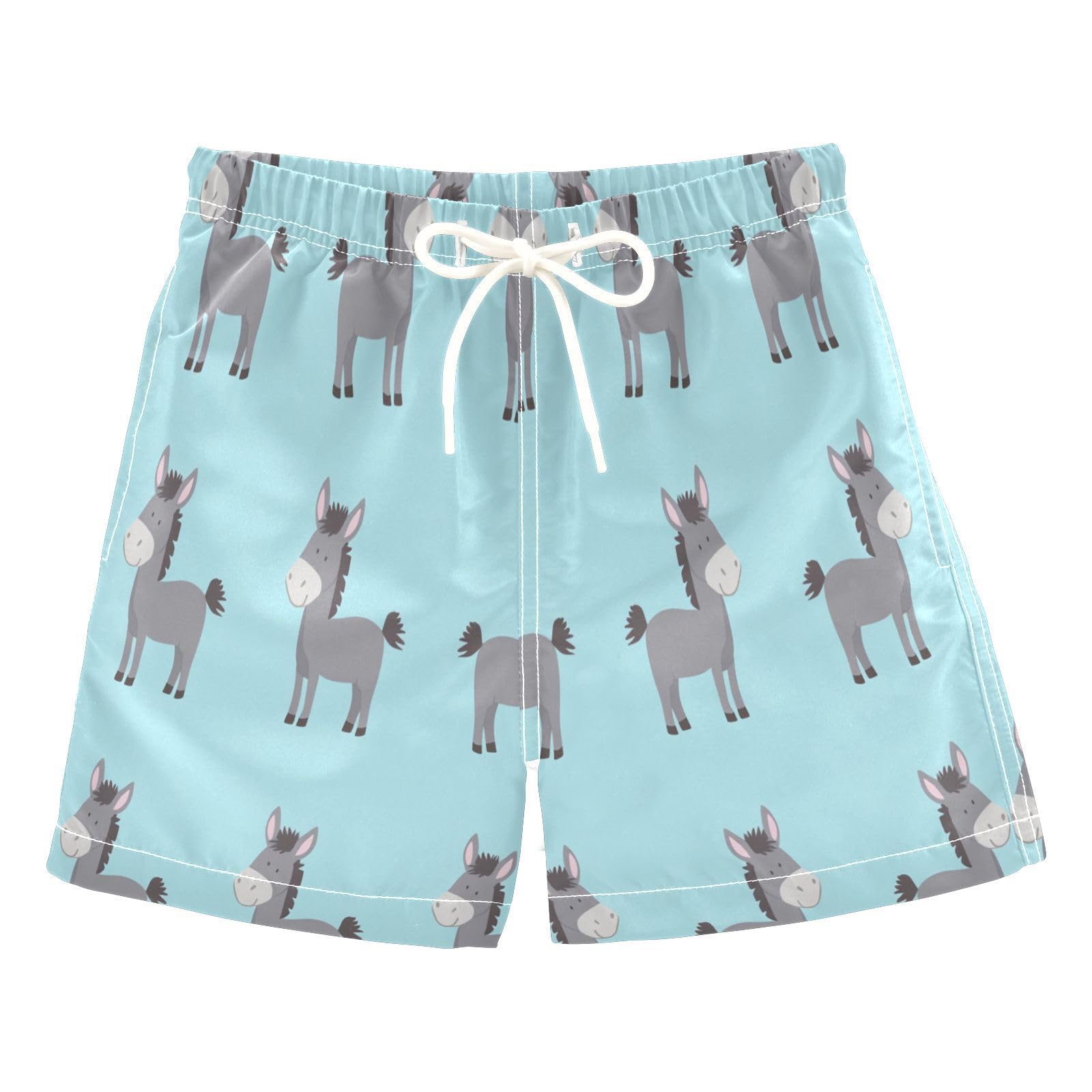 Jucciaco Boys Beach Board Shorts Donkey Horse Cartoon Quick Dry Swim Trunk Swimwear for Kids Multicolor