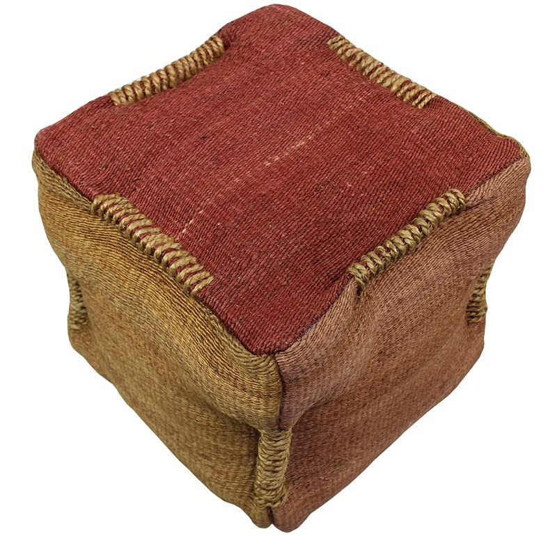 Moti Andy Pouf Upholstered in Orange Fabric
