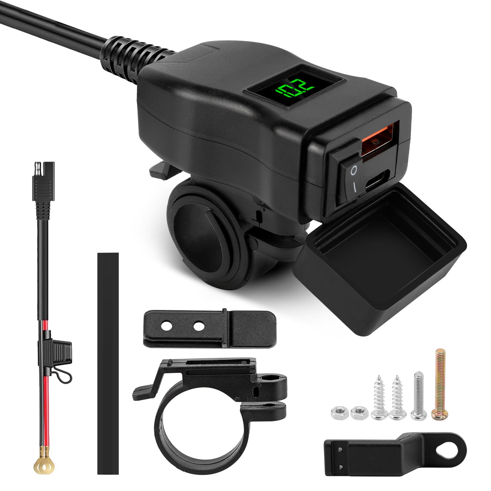 Prese USB Doppie Per Moto - Caricabatterie 12-24V Con Voltmetro, Impermeabile IP65, Verde - Foto 6