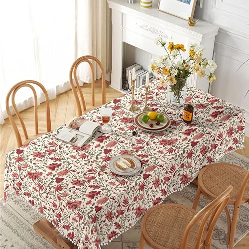 Image of Casableu Kashmiri Floral Printed Table Cloth, Fuchsia, 52 x 72 Inches | 6 Seater Dining Table, Dust-Proof, Durable Fabric, Home & Dining Decor