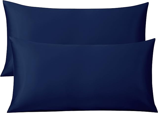 FLXXIE 2 Pack 500 Thread Count 100% Egyptian Cotton Pillowcases, Super Cozy and Breathable King Pillow Cases with Envelope Closure, 50x90 cm, Navy
