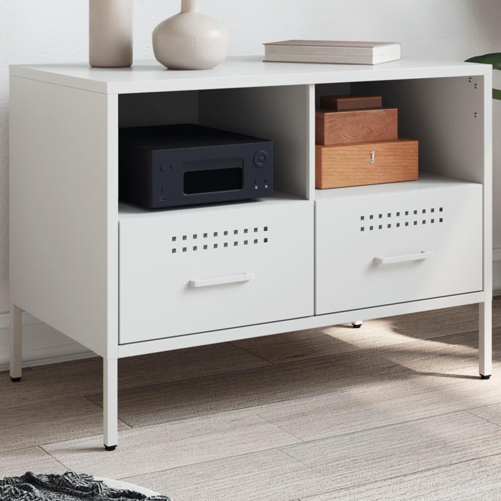 Genérico Mueble TV Blanco 68 x 39 x 50,5 cm Acero | Patas regulables, almacenamiento revistas, fácil limpieza, fijación de pared incluida