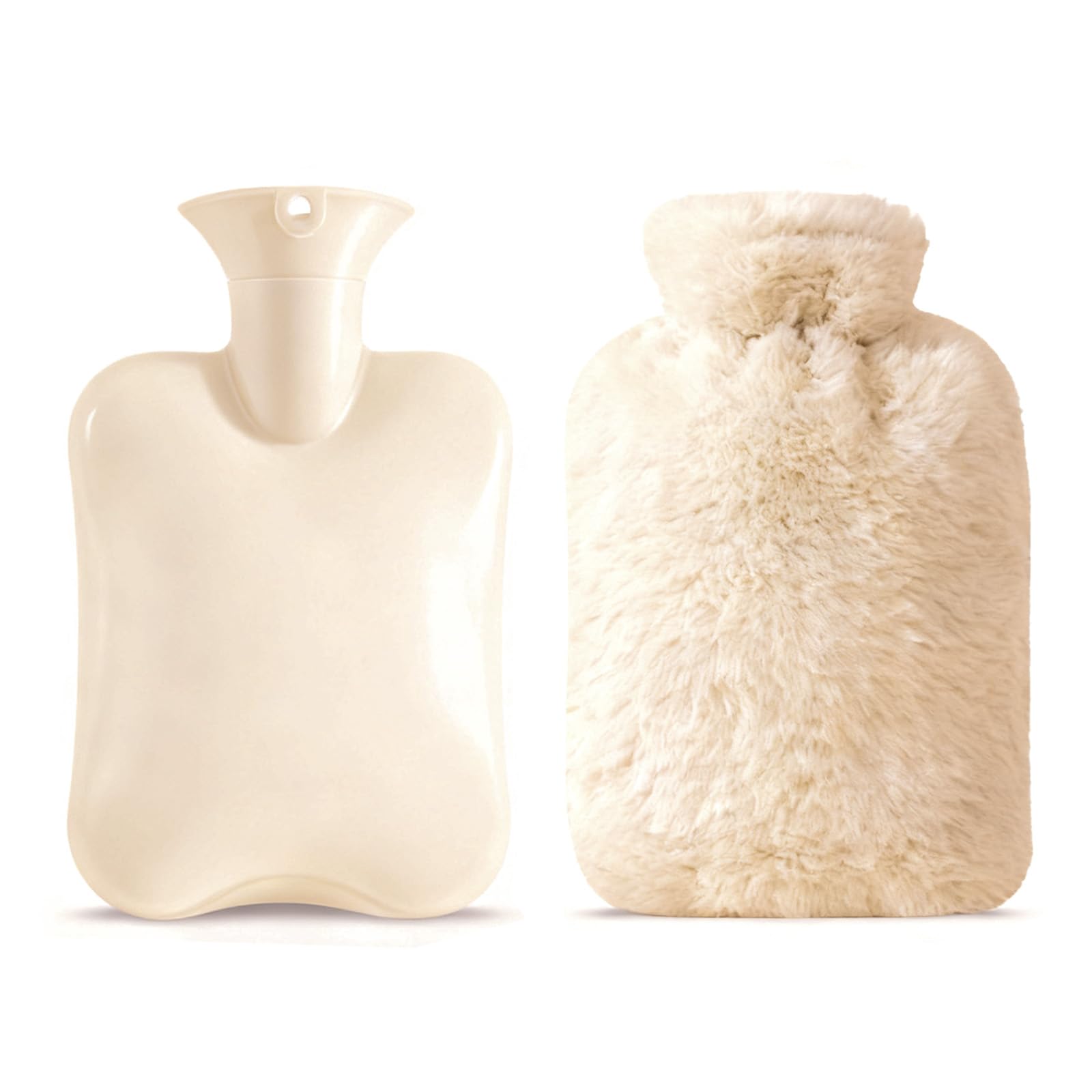 2L Bolsa de Agua Caliente, Botella de Agua Caliente de Goma Natural con Suave Funda de Felpa, Bolsa Agua Caliente para Alivio, Calidez y Comodidad en Invierno