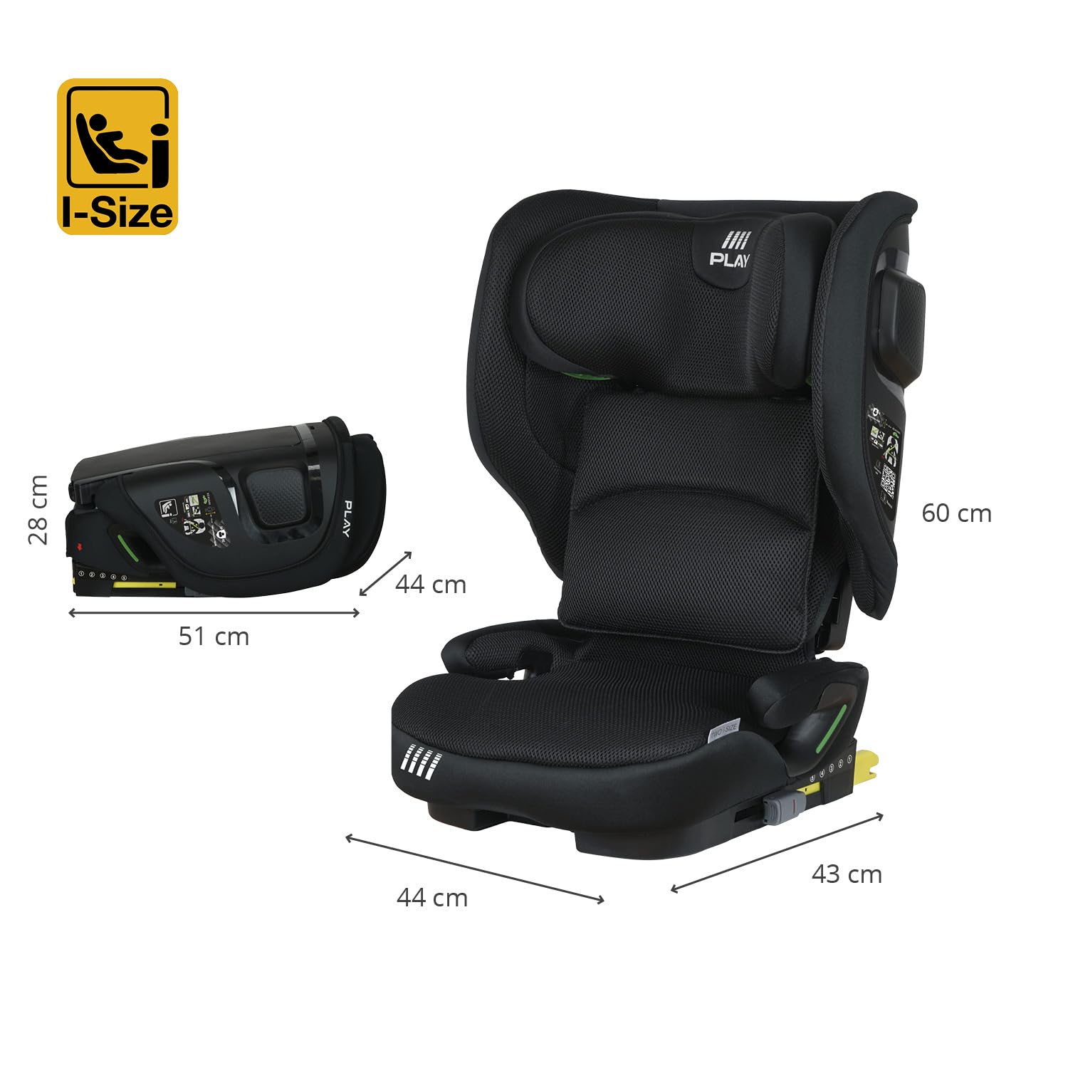 PLAY Silla de coche Two I Size con isofix, grupo 2/3 para niños de 3 a 12 años o altura 100-150 cm (Black Safe&Go)