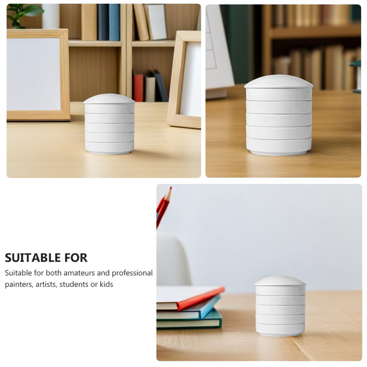 Tavolozza Ceramica Acquerello Bianca a Cinque Strati Coperchio | Studenti e Artisti, Facile da Pulire, per Pittura e Disegno, Formato Rotondo in Porcellana