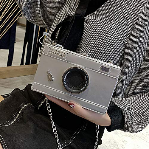 Women's PU Camera Shaped Snapshot Casual Cross Body Wallet Shoulder Handbag Purse (silver) Medium3