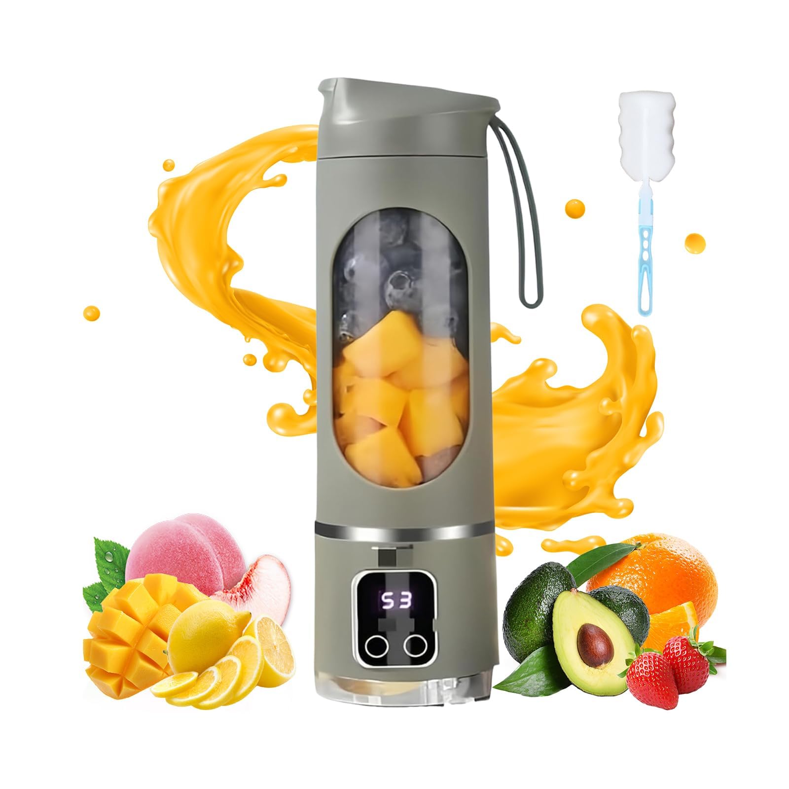 Mixeur portable USB 450ml à écran LED mini blender vert armée pour smoothies et boissons