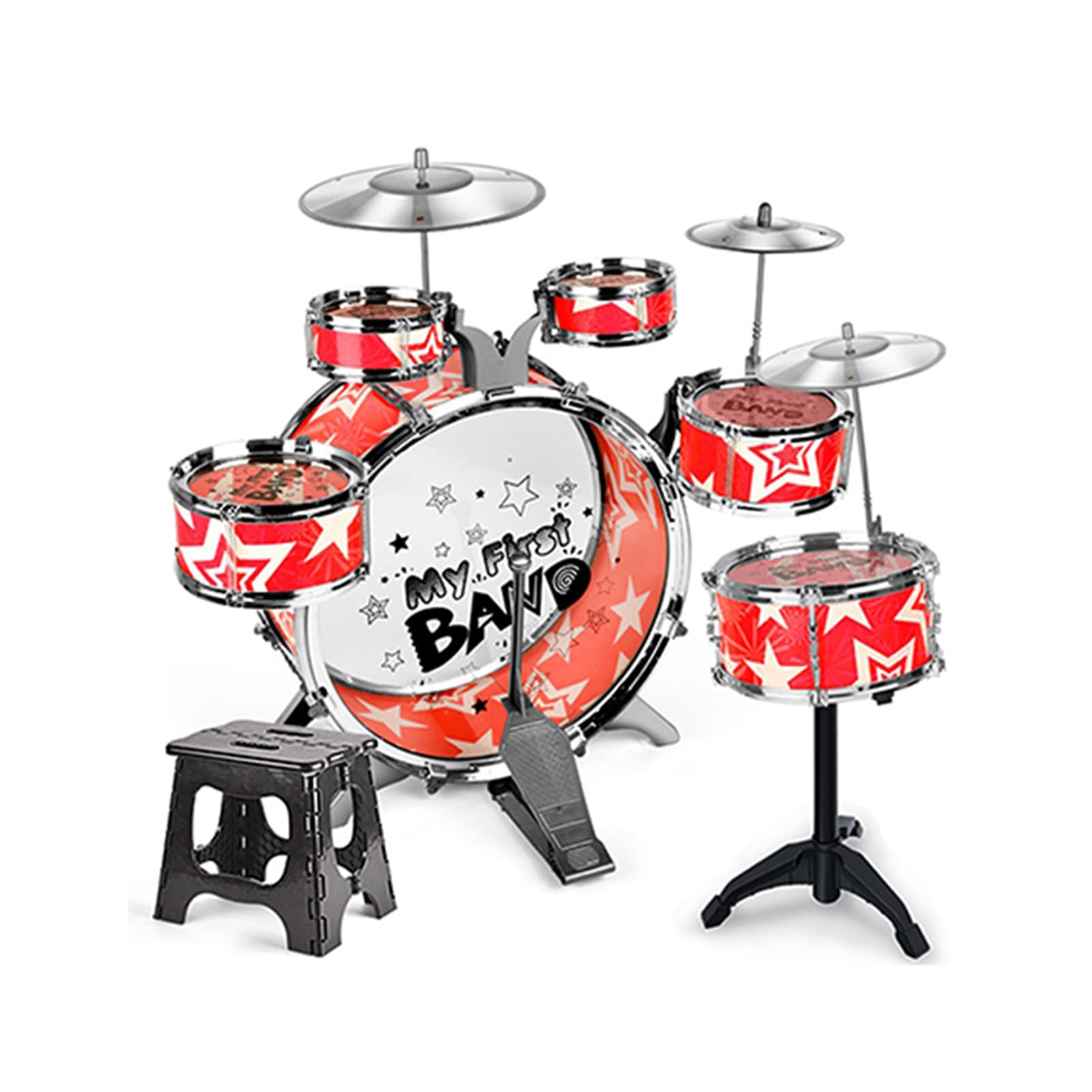 6-teiliges Kinder-Schlagzeug-Set, Jazz-Schlagzeug-Set, Robuste Trommelstöcke, Percussion-Musikinstrument für Kinder, Anwendbar für Anfänger (Rot)