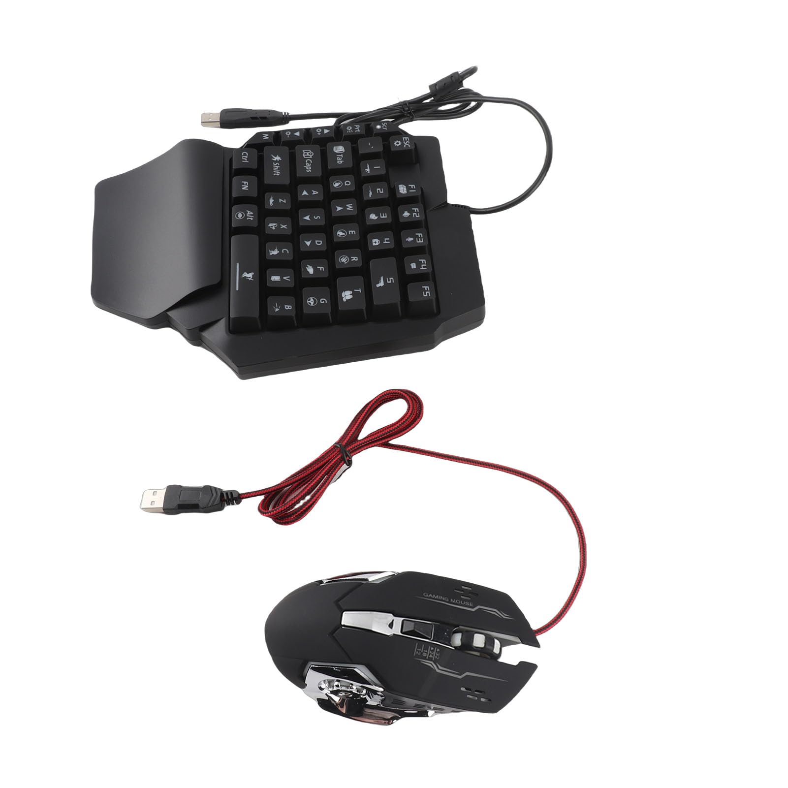 Bewinner Combinazione Tastiera e Mouse da Gioco RGB a una Mano, Tastiera da Gioco a Mezza Mano con Adattatore per, Set Mini e Mouse Retroilluminato a LED Cablato USB per Console di