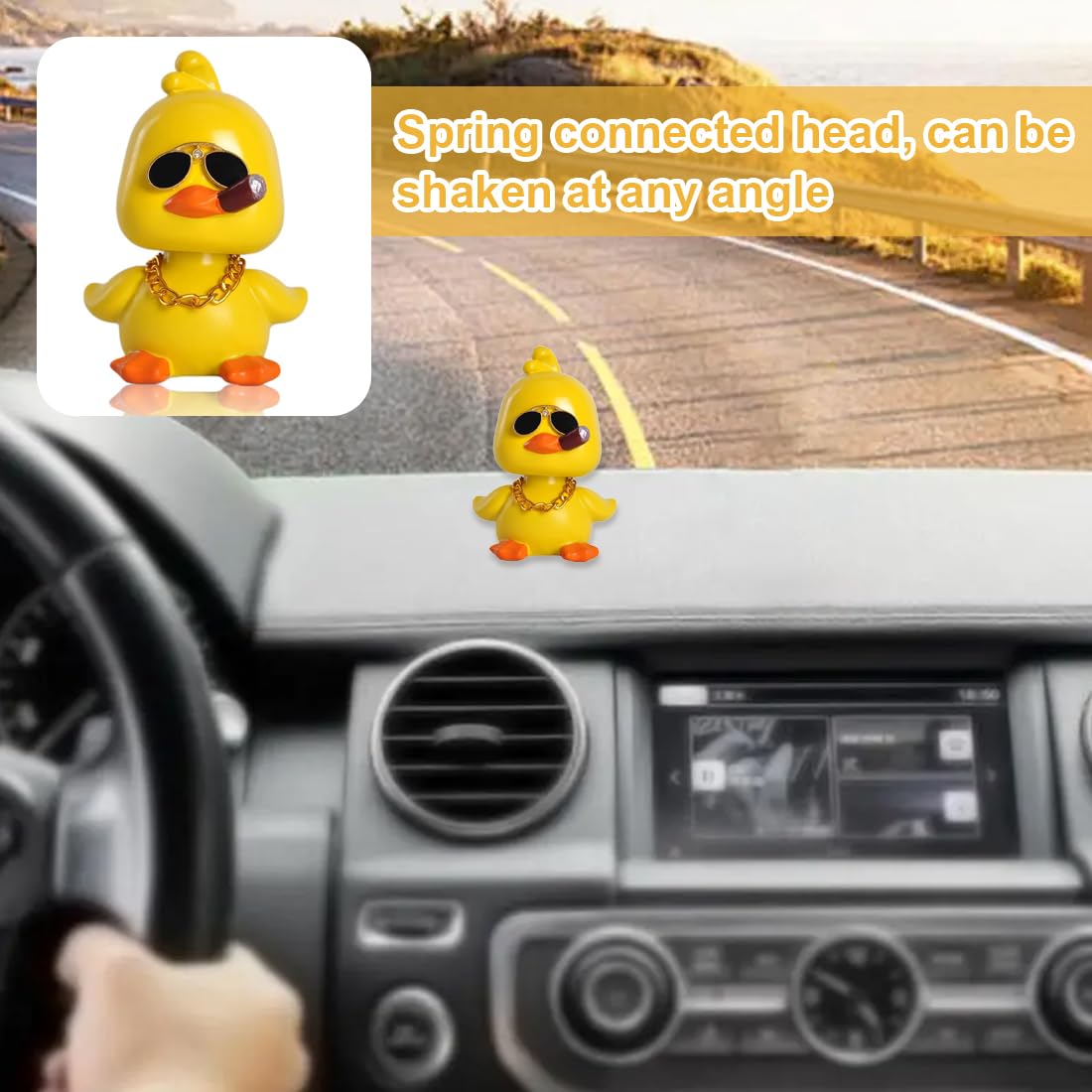 Anatra Gialla Paperella di Gomma per Auto con Occhiali da Sole e Catena d'Oro Decorazione Bicicletta