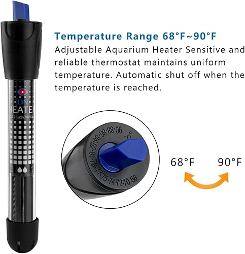 Miniatura 2 de DOMICA Calentador sumergible de acuario de 100 W, calentador de pecera ajustable, ventosas y termómetro gratuito adecuado para agua salada marina y