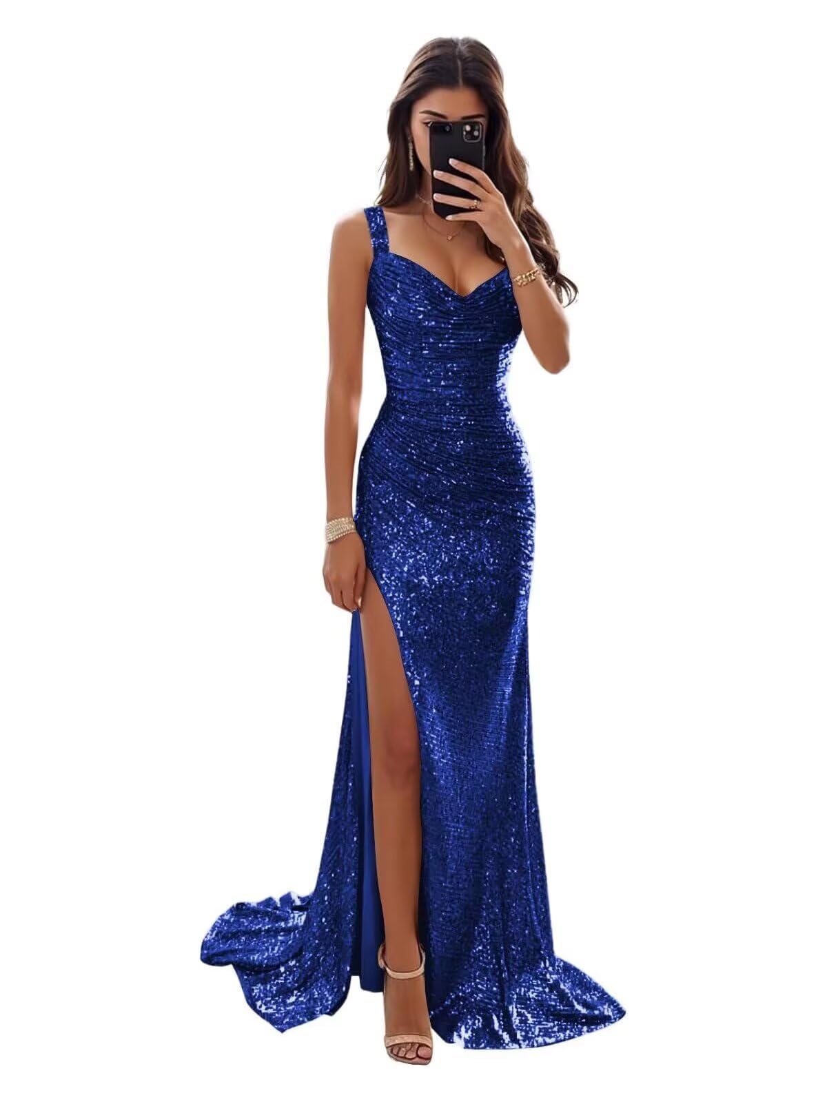 Mermaid Prom Dresses 2026 Sparkly Sequin Corset Evening Formal Ball Gown for Women