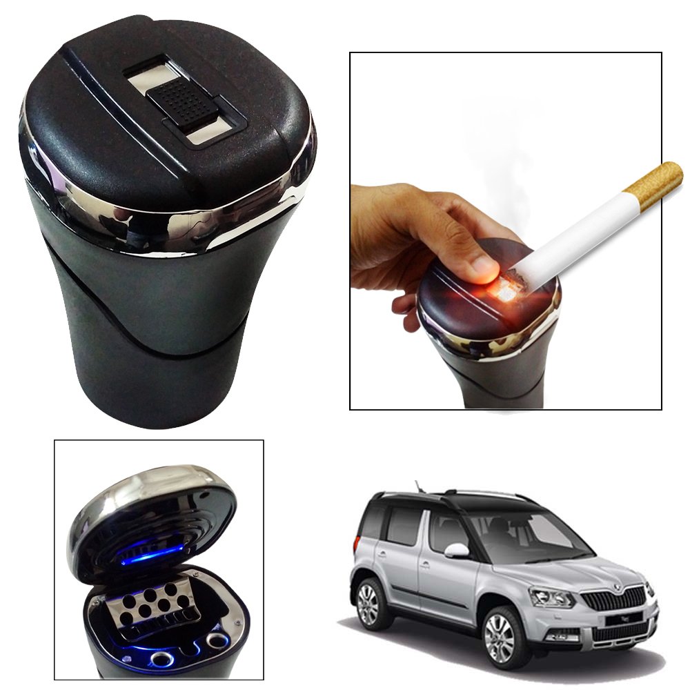 Vheelocityin Car Cup Holder LED Ashtray With Cigarette Lighter For