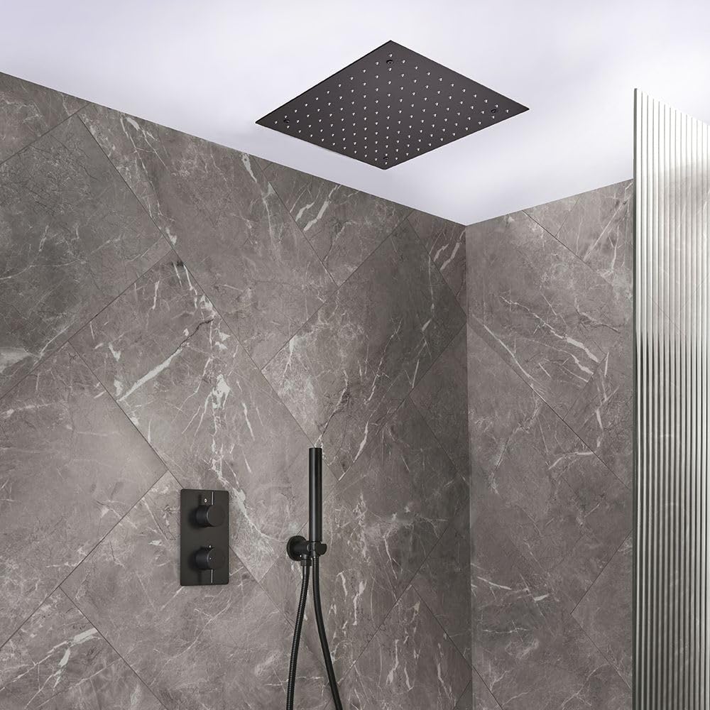 Milano Black Otto Thermostatic Mixer Valve 400Mm Square Rainfall Shower Head Handset
